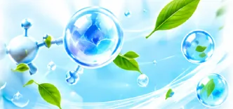 清新空氣、水珠與綠葉循環的示意圖